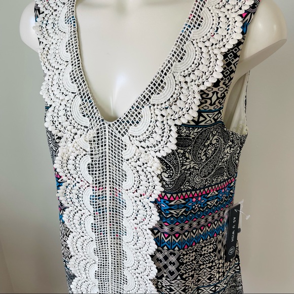 AS U WISH midi DRESS with bright blue bohemian Shift DRESS lined sleeveless M - Picture 7 of 13